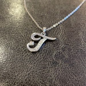 Silver “T” cubic zirconia necklace